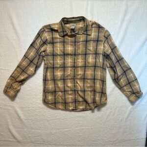 LL BEAN Women's Yellow Black Plaid Flannel Size M